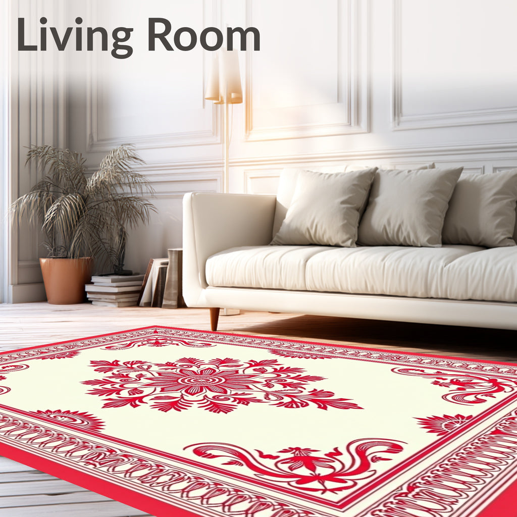 Vibrant Red Floral Mandala Pattern Rug