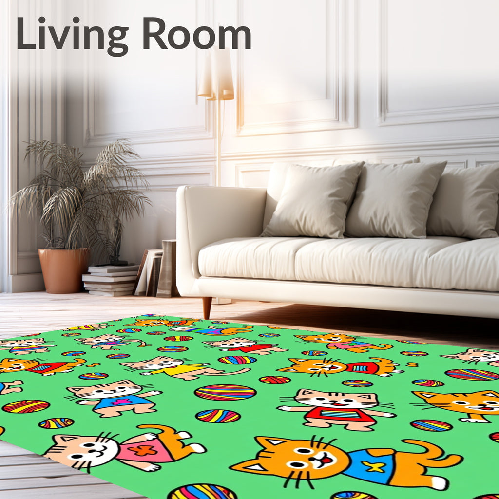 Cute Whimsical Cat Ball Pattern Rug