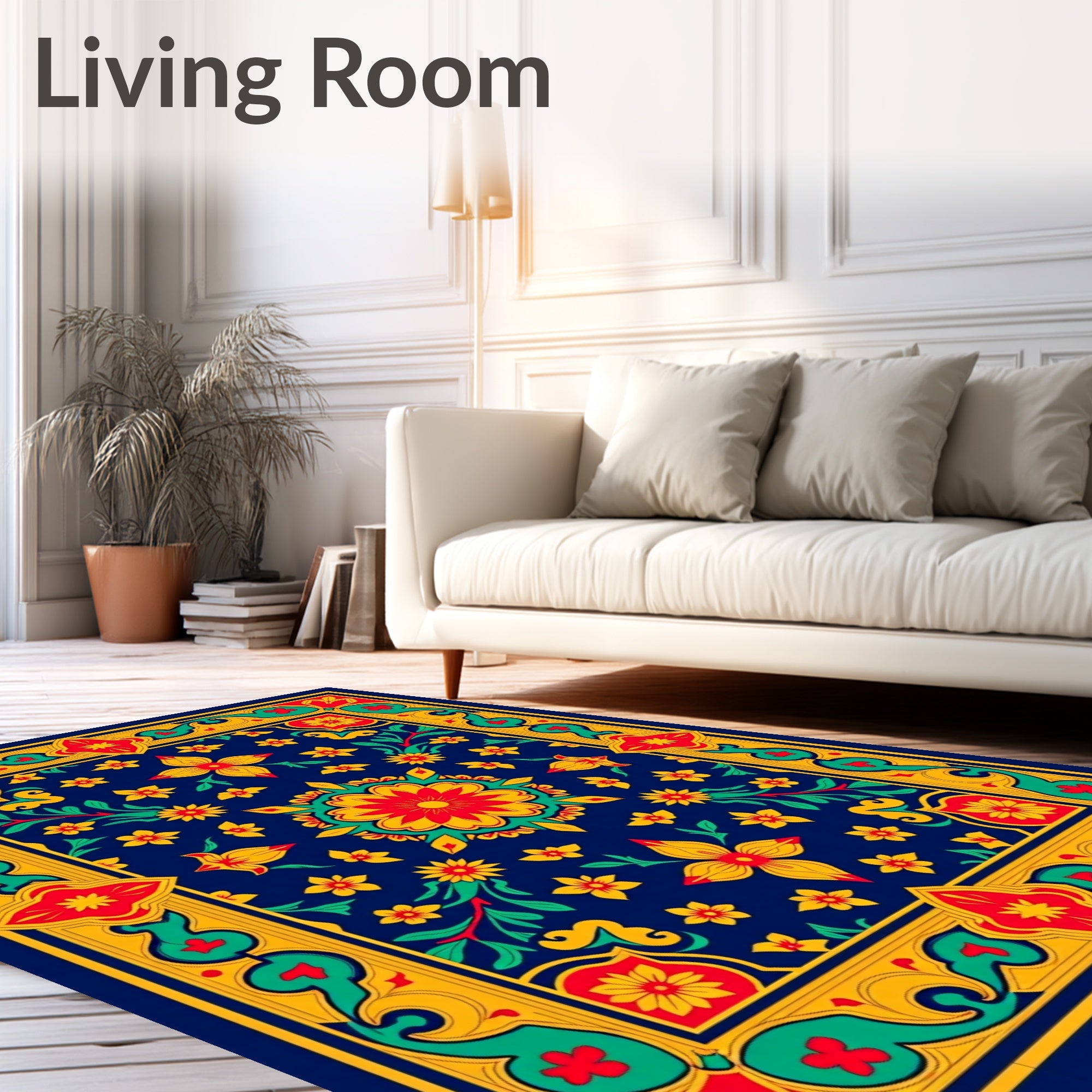 Vibrant Floral Border Medallion Medley Rug