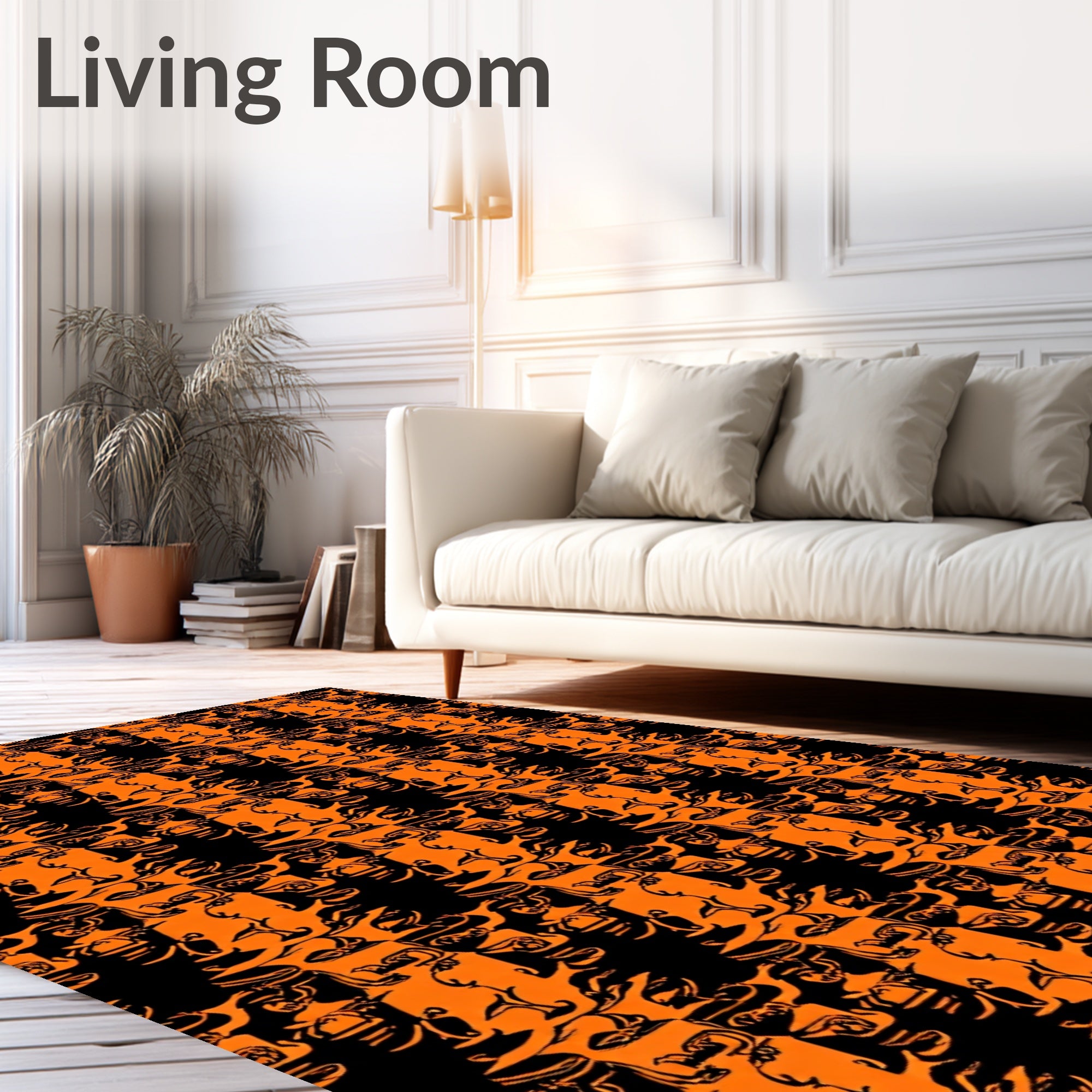 Orange Black Abstract Figures Pattern Rug