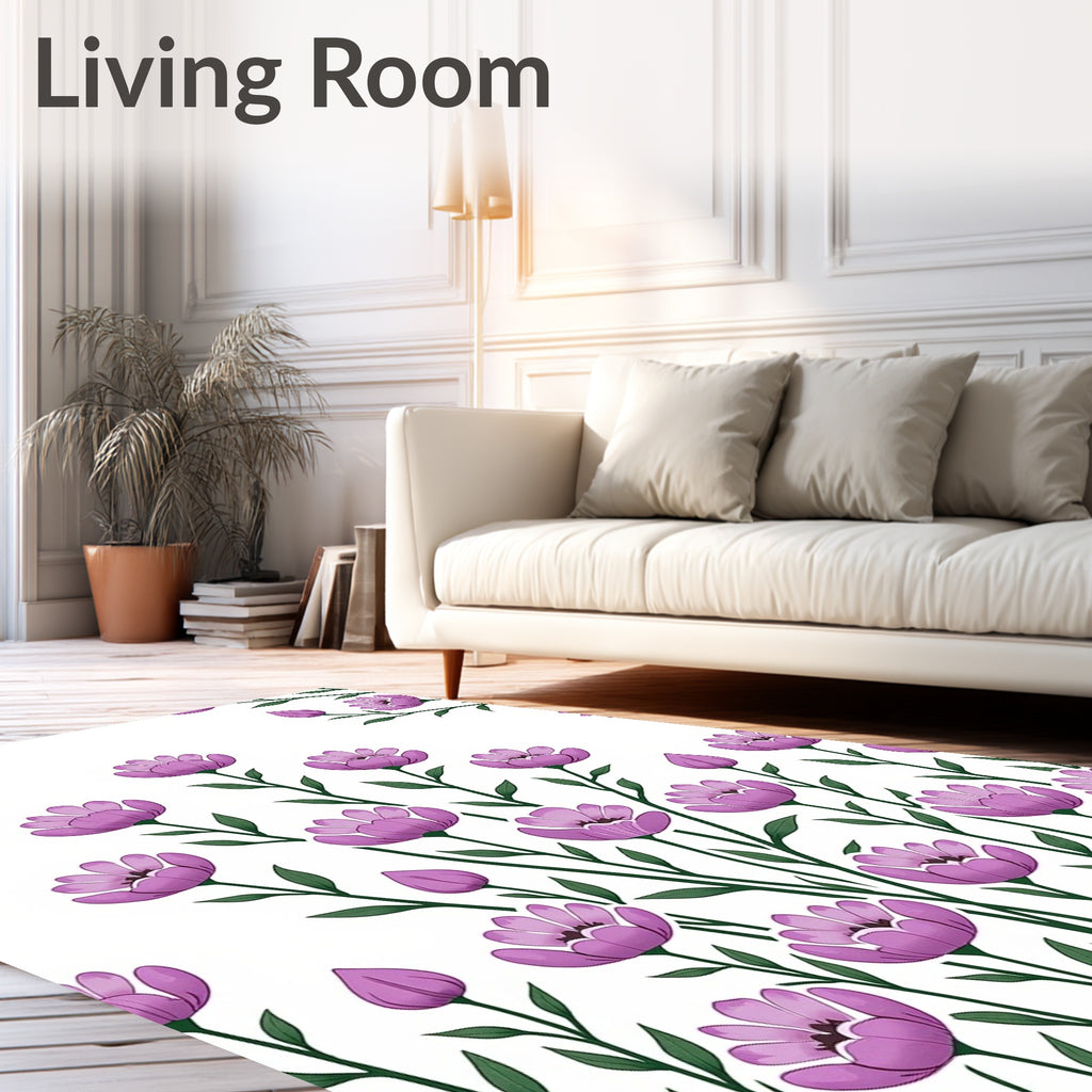 Whimsical Purple Floral Pattern Design Rug