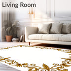 Ornate Golden Swirl Leaf Frame Rug