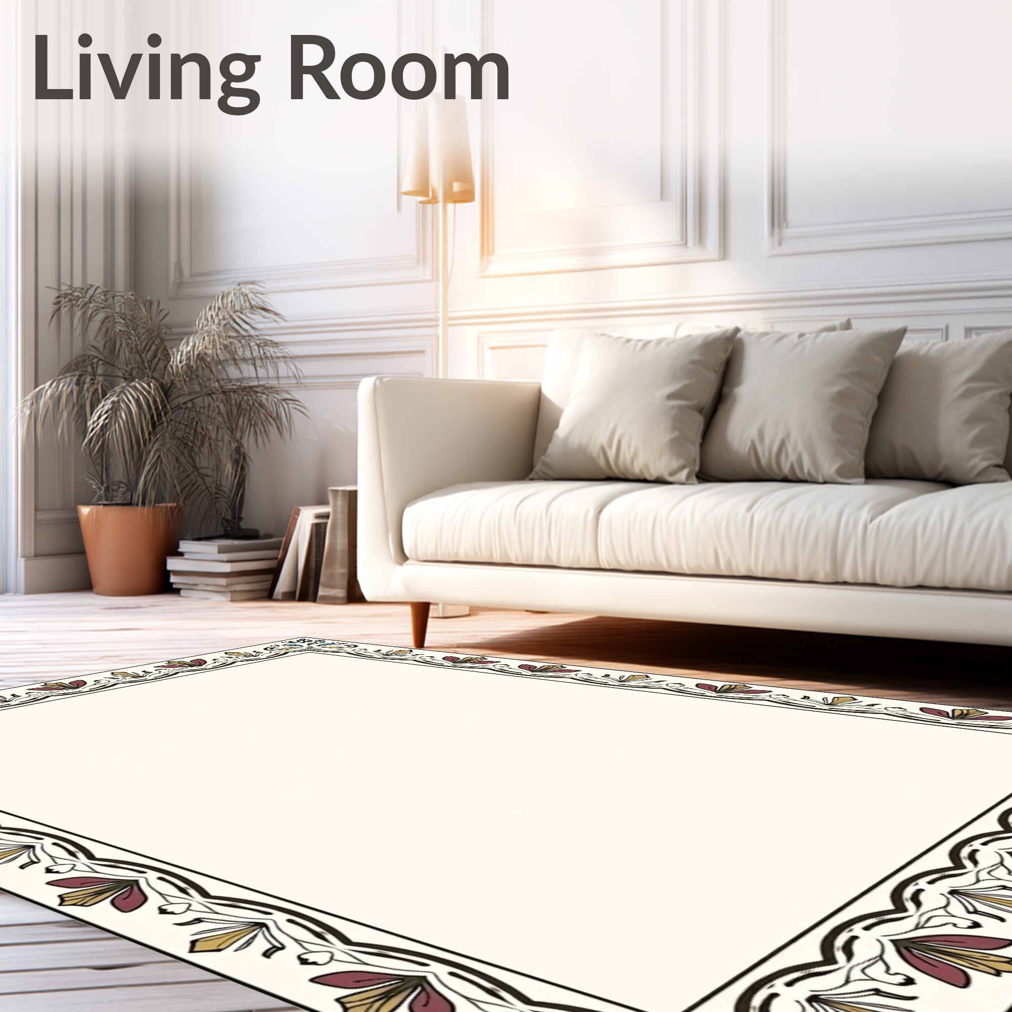 Ornate Floral Border Pattern Design Rug