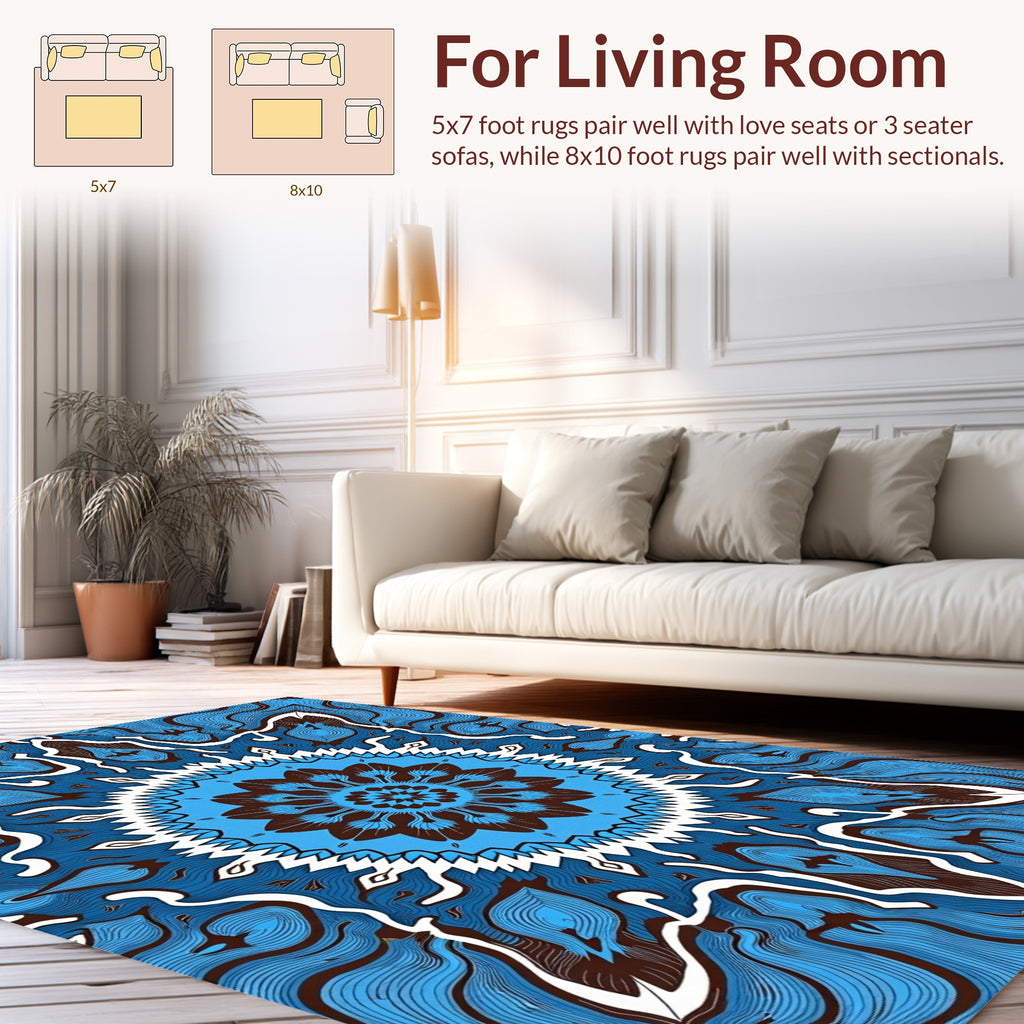 Blue Brown Intricate Mandala Design Rug