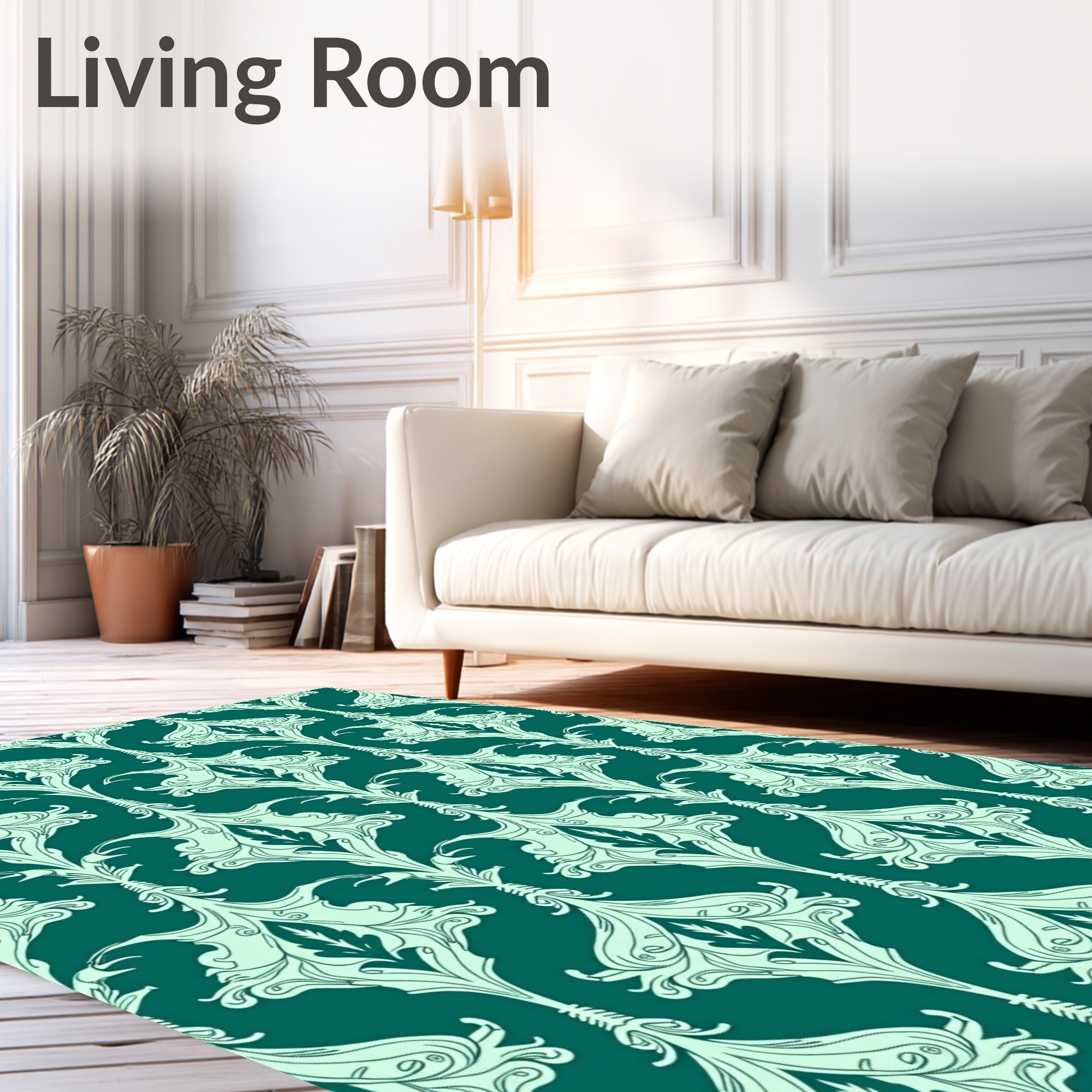 Art Nouveau Teal Floral Pattern Rug