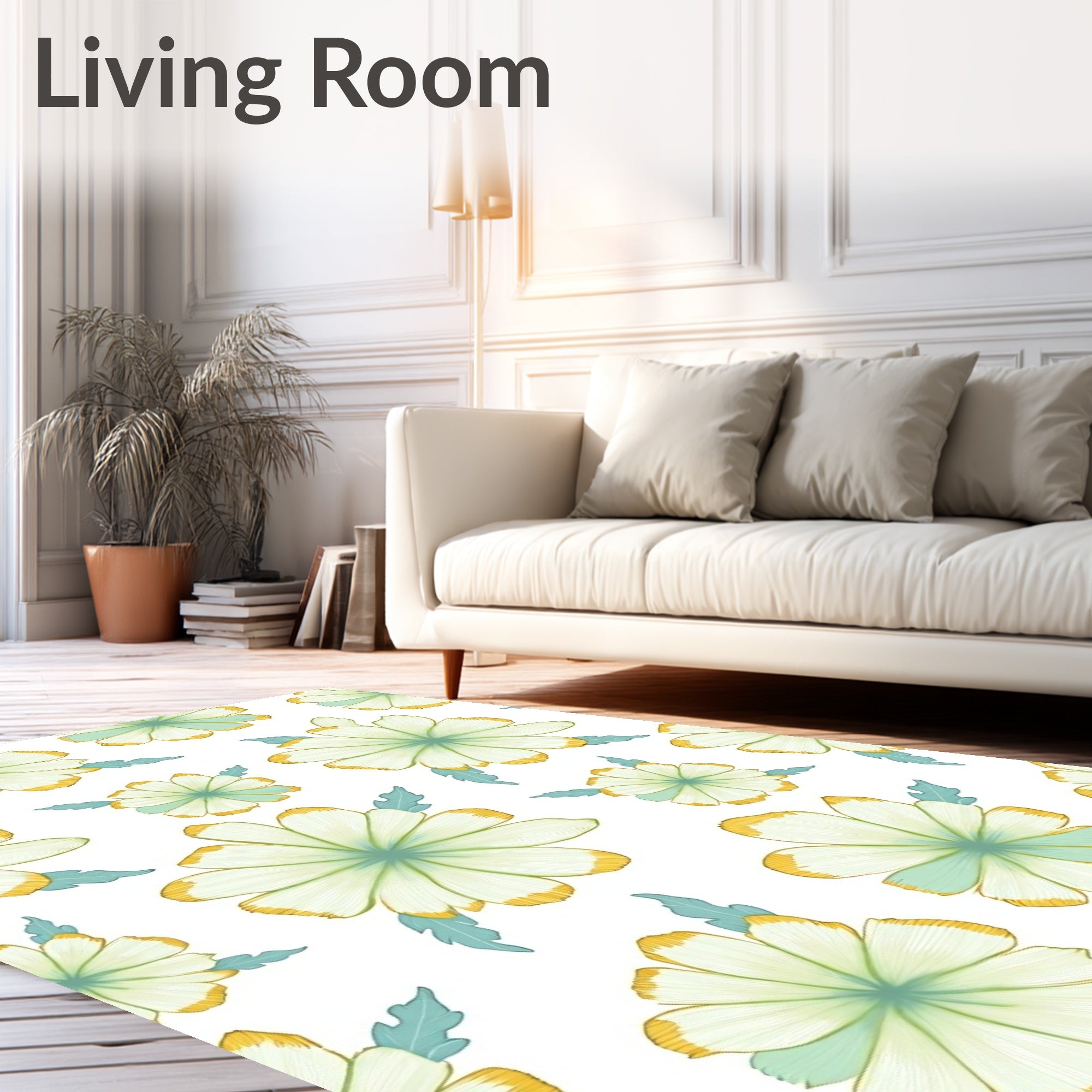 Delicate Floral Pattern with Yellow Accents Rug