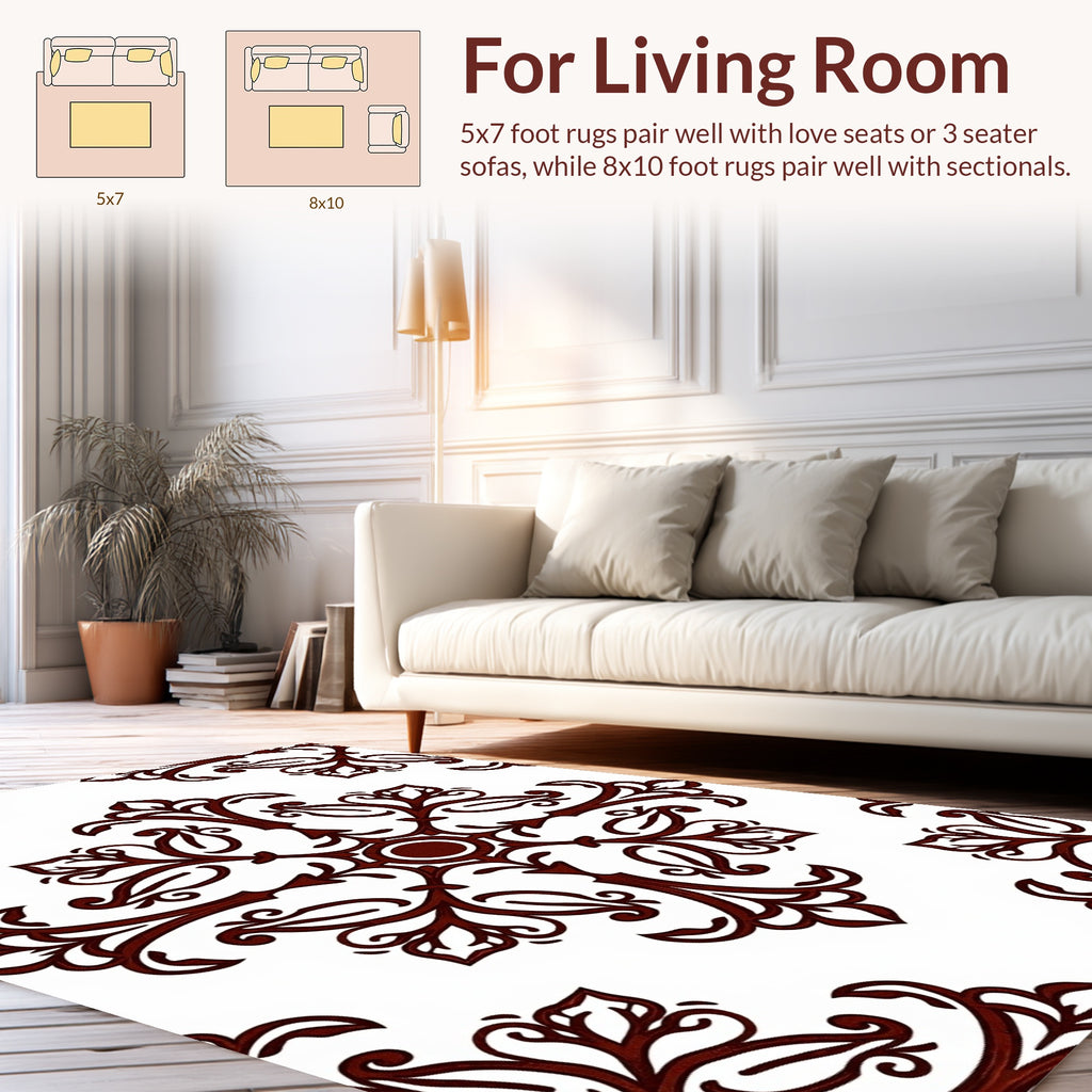 Ornate Vine Leaf Scroll Pattern Rug