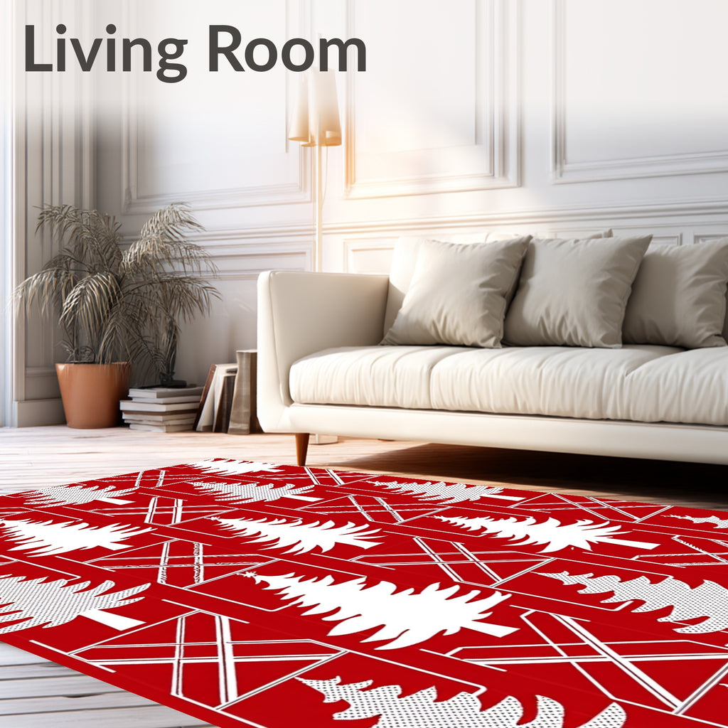 Red Christmas Tree Lattice Pattern Rug