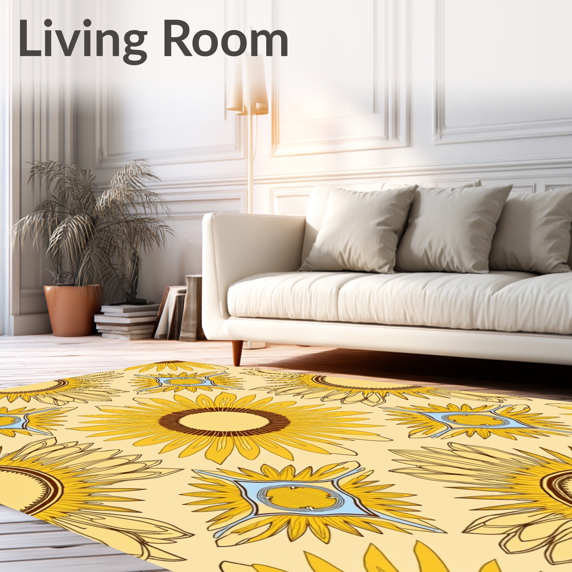 Yellow Sunflower Geometric Pattern Rug
