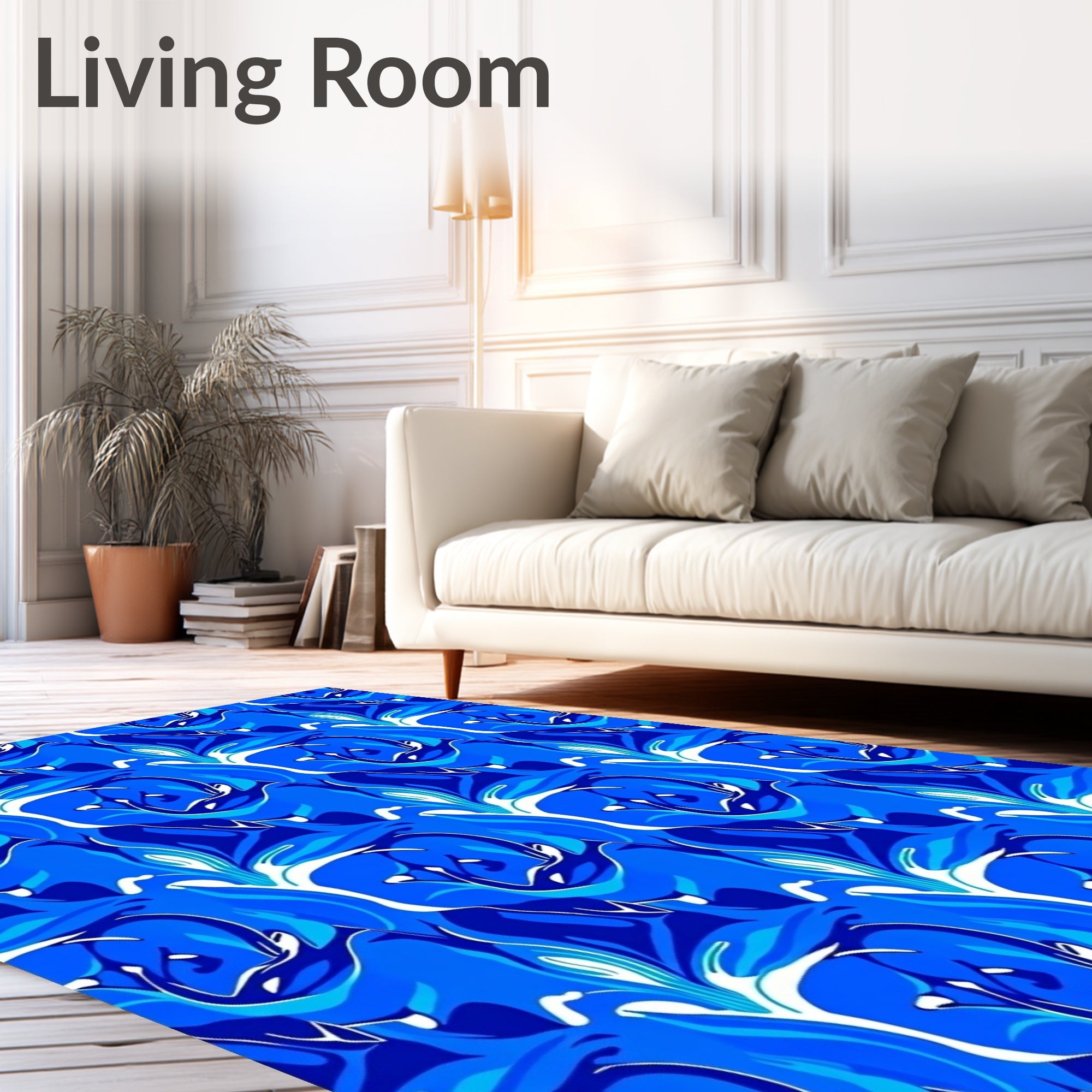 Vibrant Abstract Blue Swirl Pattern Rug