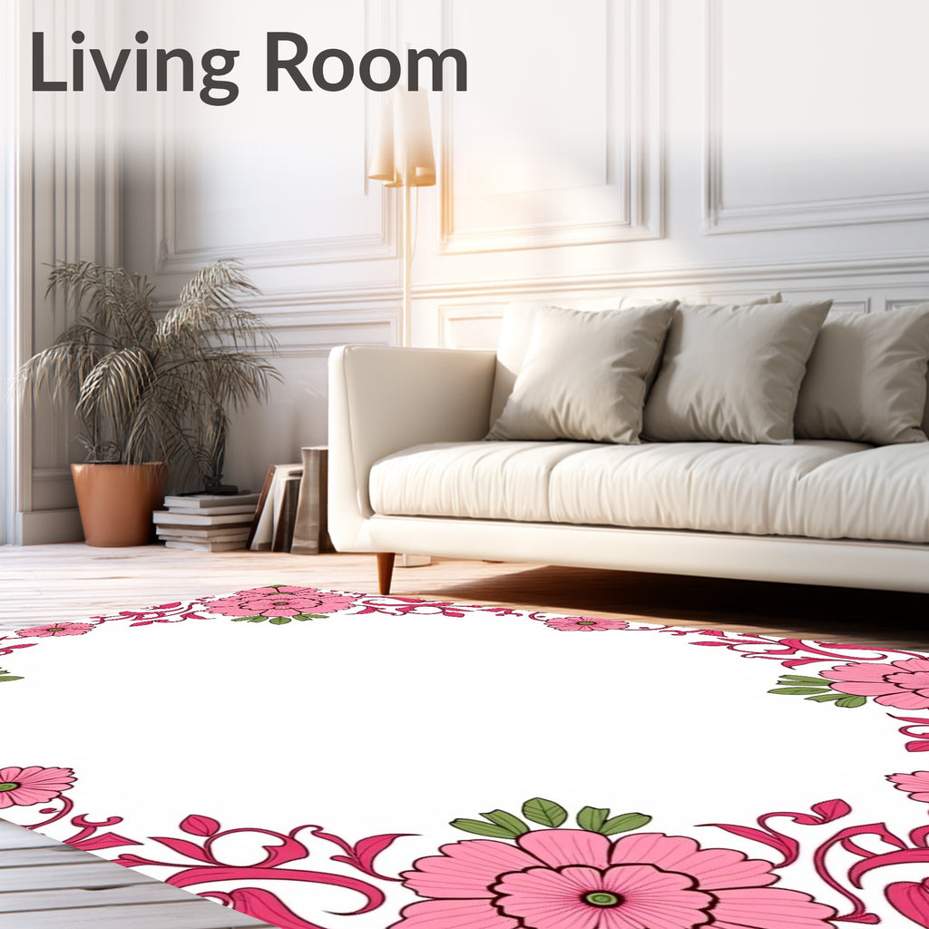 Pink Floral Vine Border Design Rug