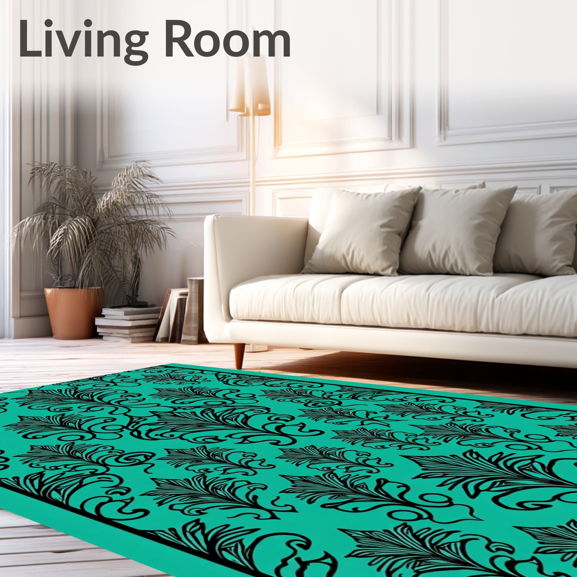 Damask Black On Teal Pattern Rug