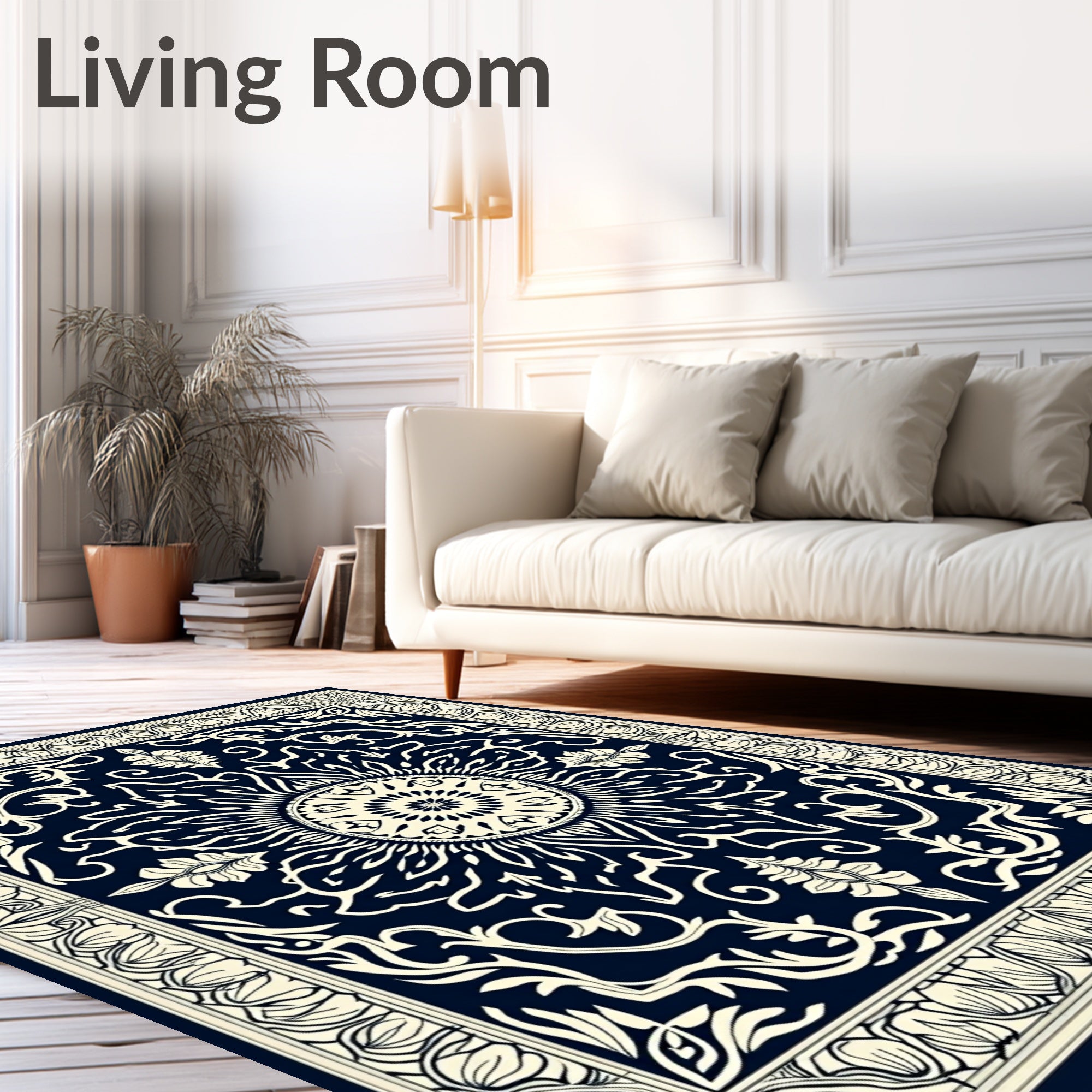 Ornate Sunburst Floral Scrollwork Design Rug