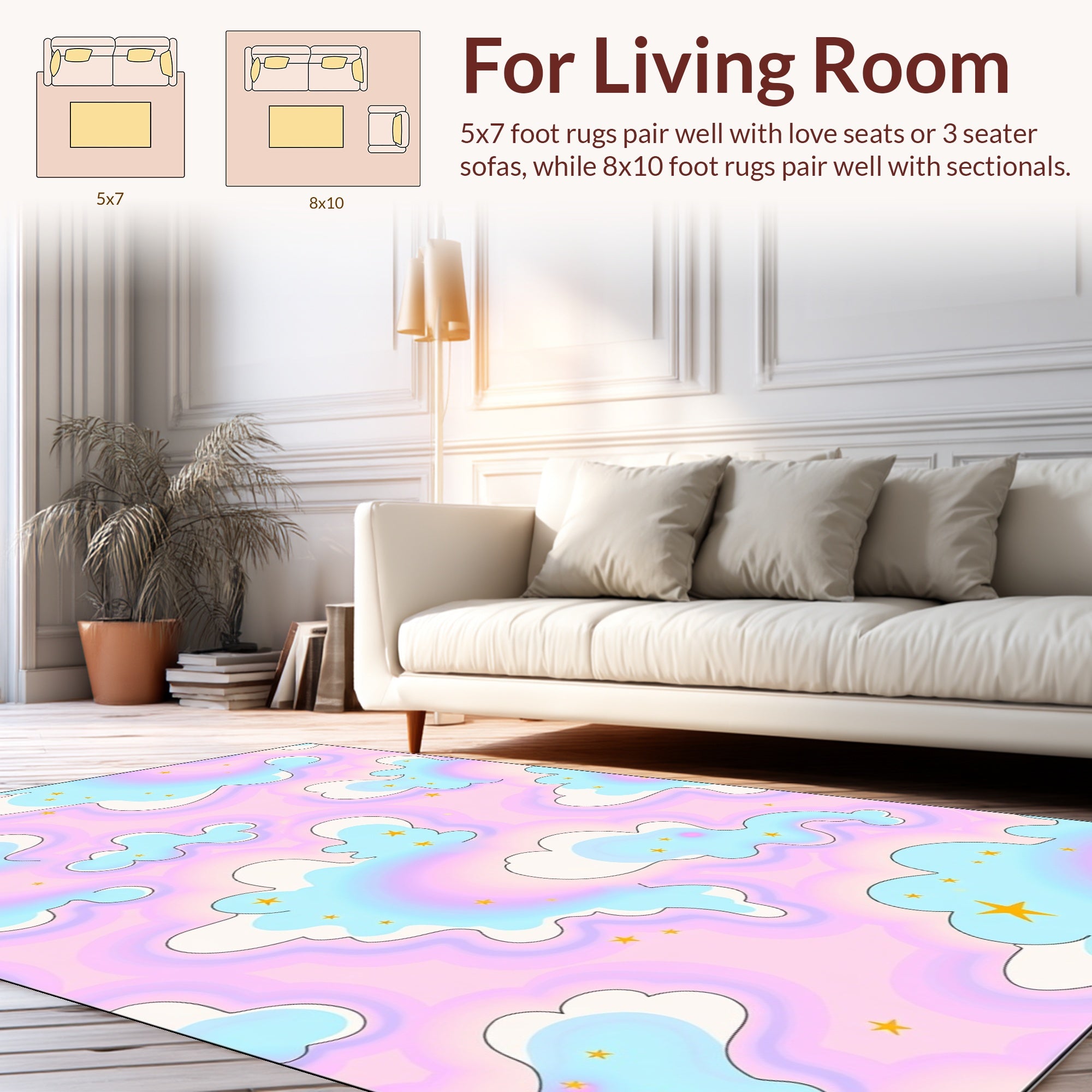 Dreamy Cloud Pattern with Stars Rug
