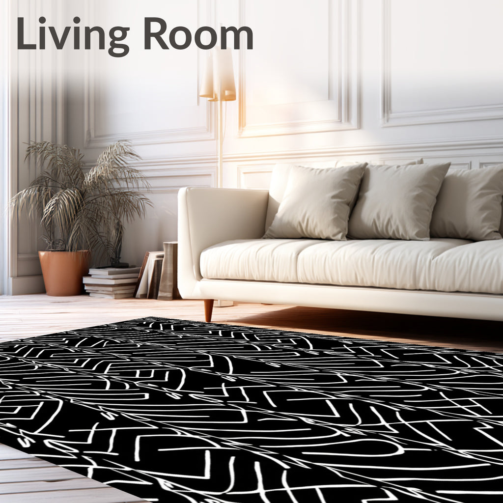 Monochrome Abstract Geometric Stripe Rug