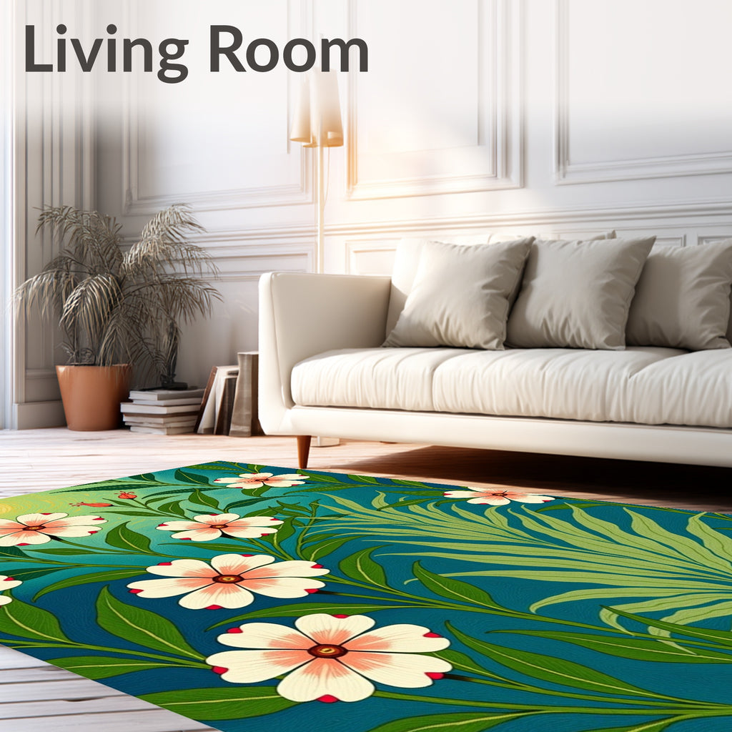 Emerald Teal Petal Vine Garden Rug