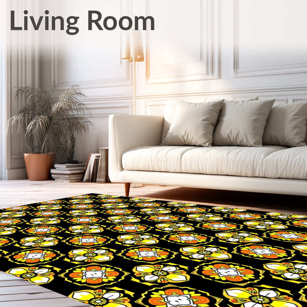 Bright Yellow Orange Floral Pattern Rug