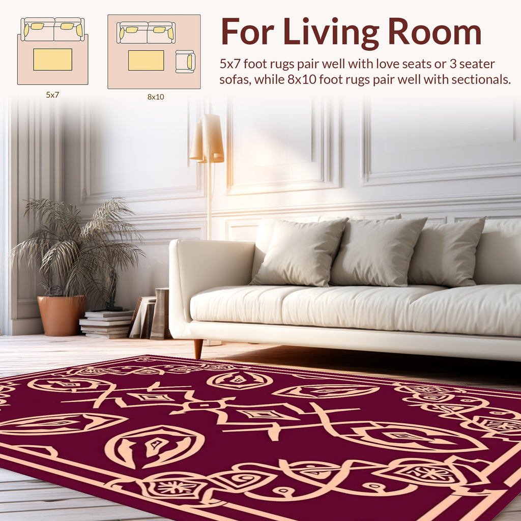 Elegant Burgundy Abstract Pattern Rug