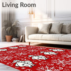 Snowman Snowflake Pattern Red Rug