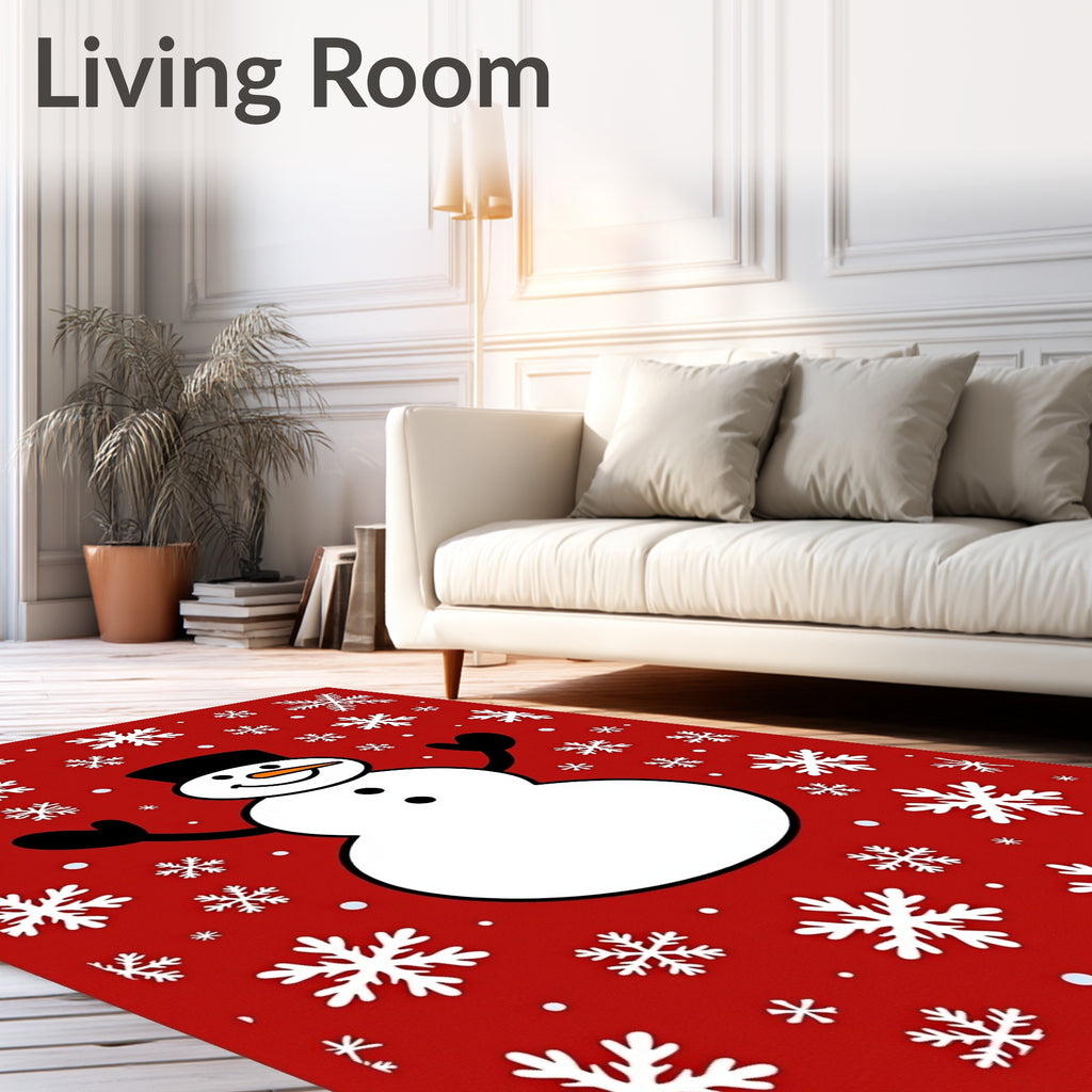 Winter Snowman Snowflake Motif Rug