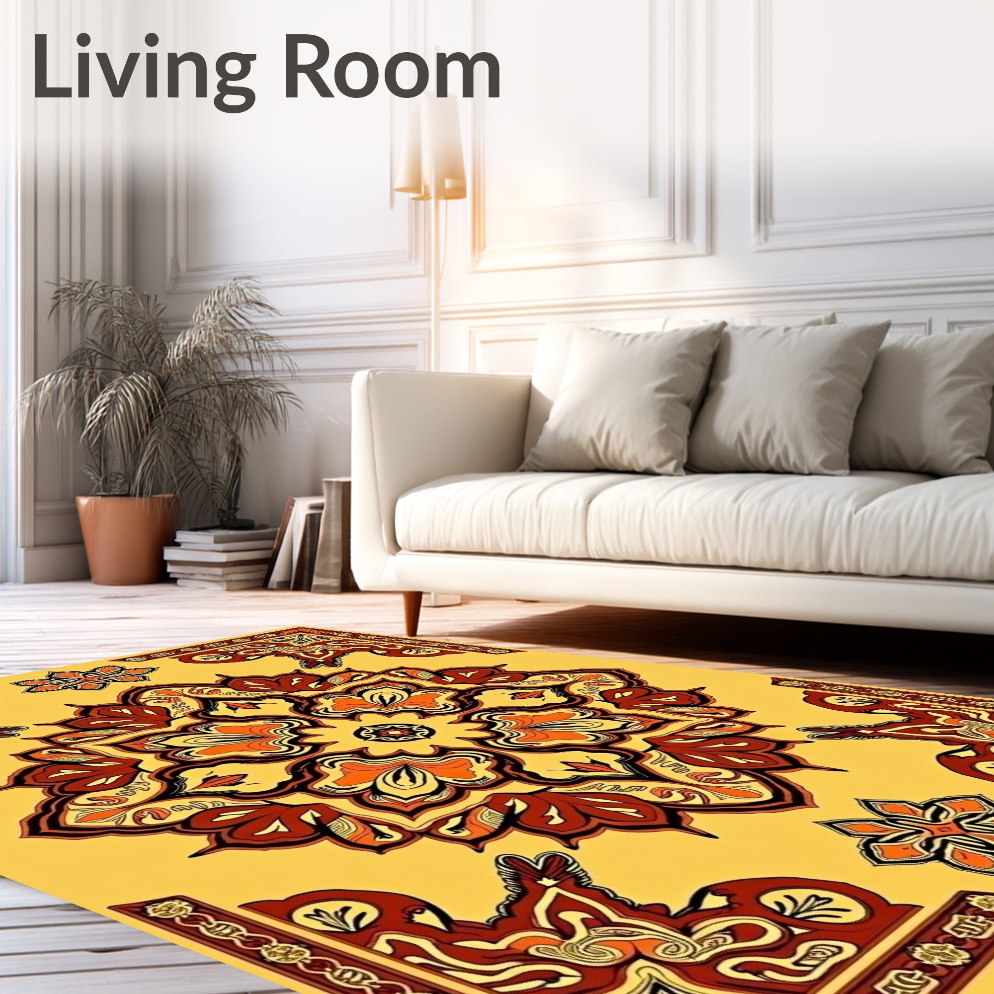 Mandala Floral Design Red Orange Rug