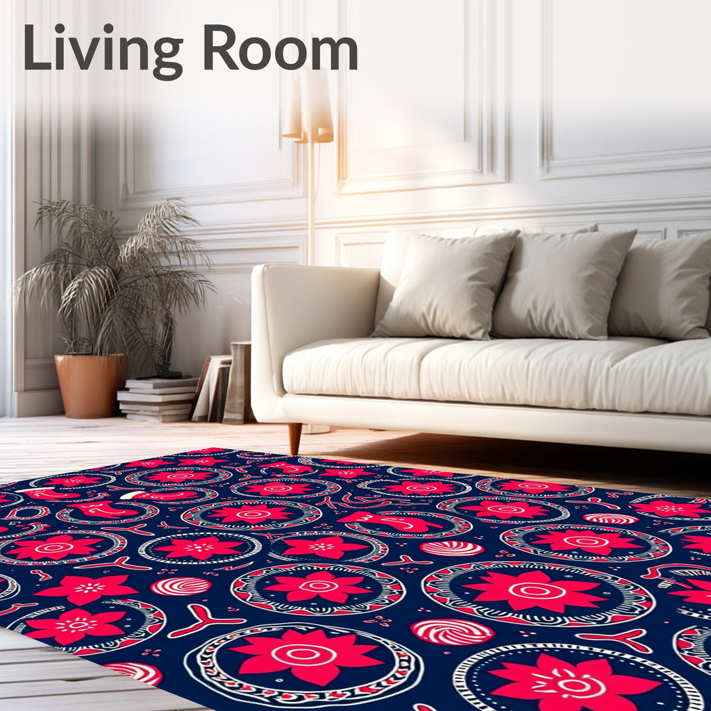 Red White Round Floral Christmas Socks Rug