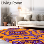 Ornate Damask Patterned Purple Orange Rug