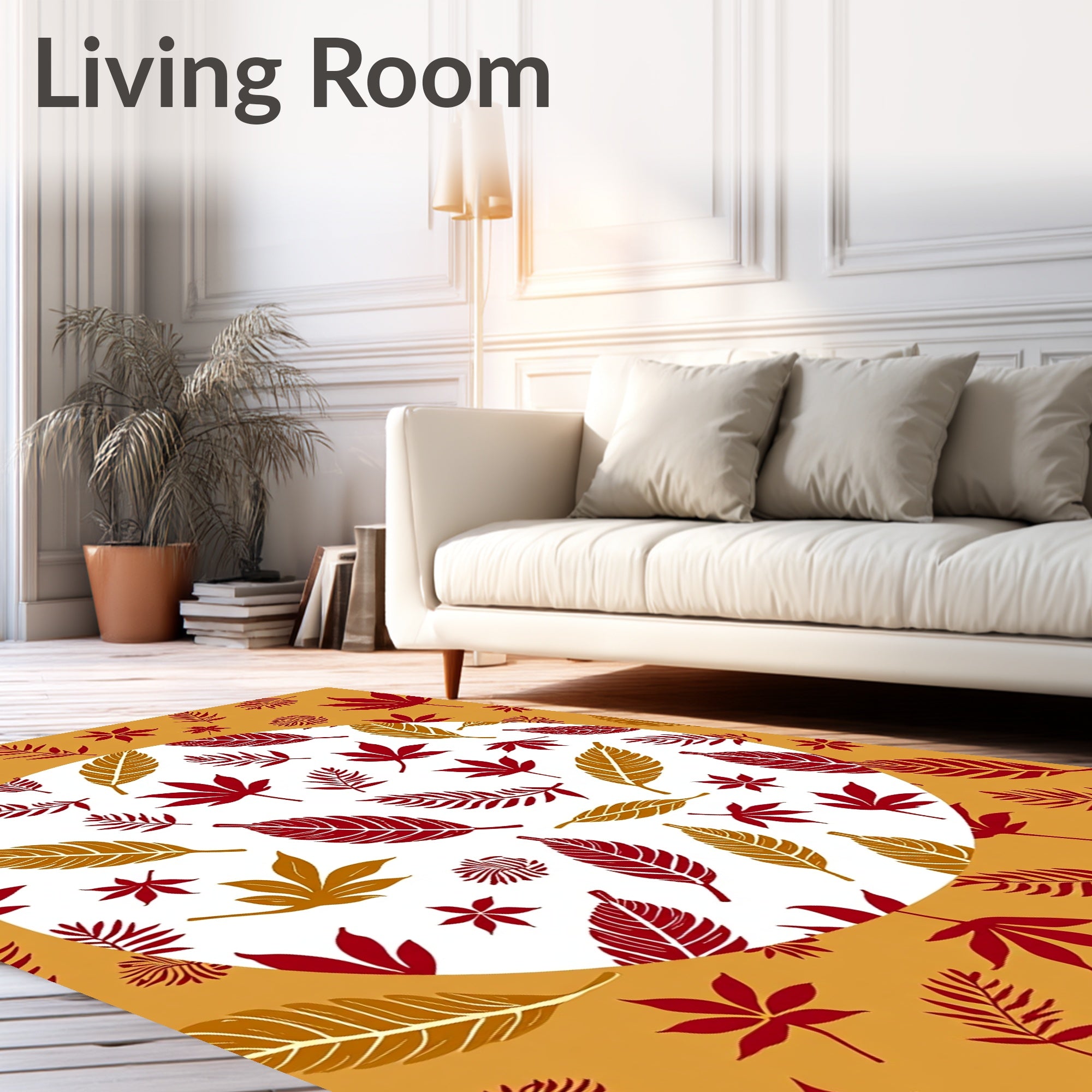 Abstract Leaf Pattern With Red Gold Rug