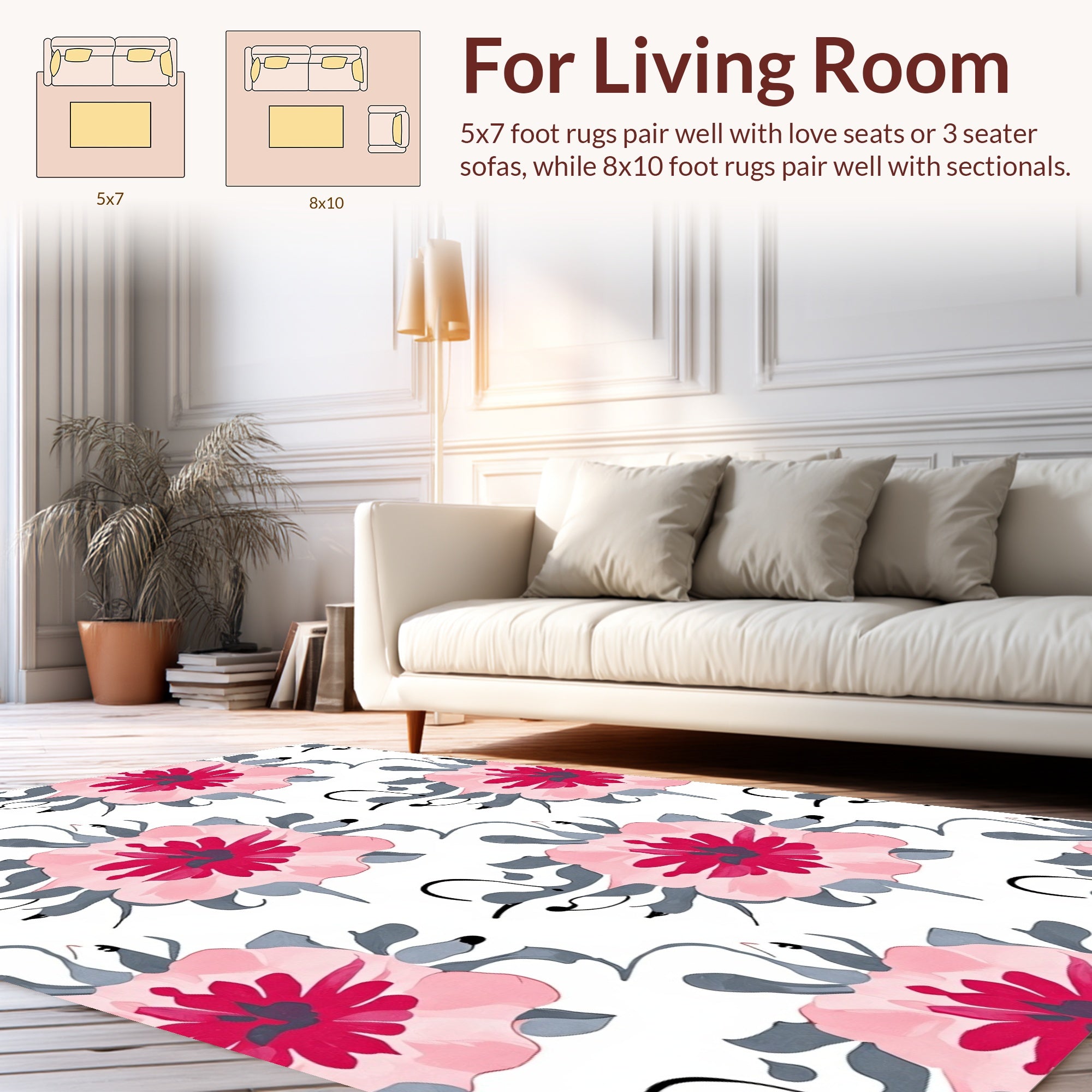 Delicate Pink Floral Brushstroke Pattern Rug