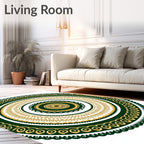 Green Gold Circular Mandala Design Rug
