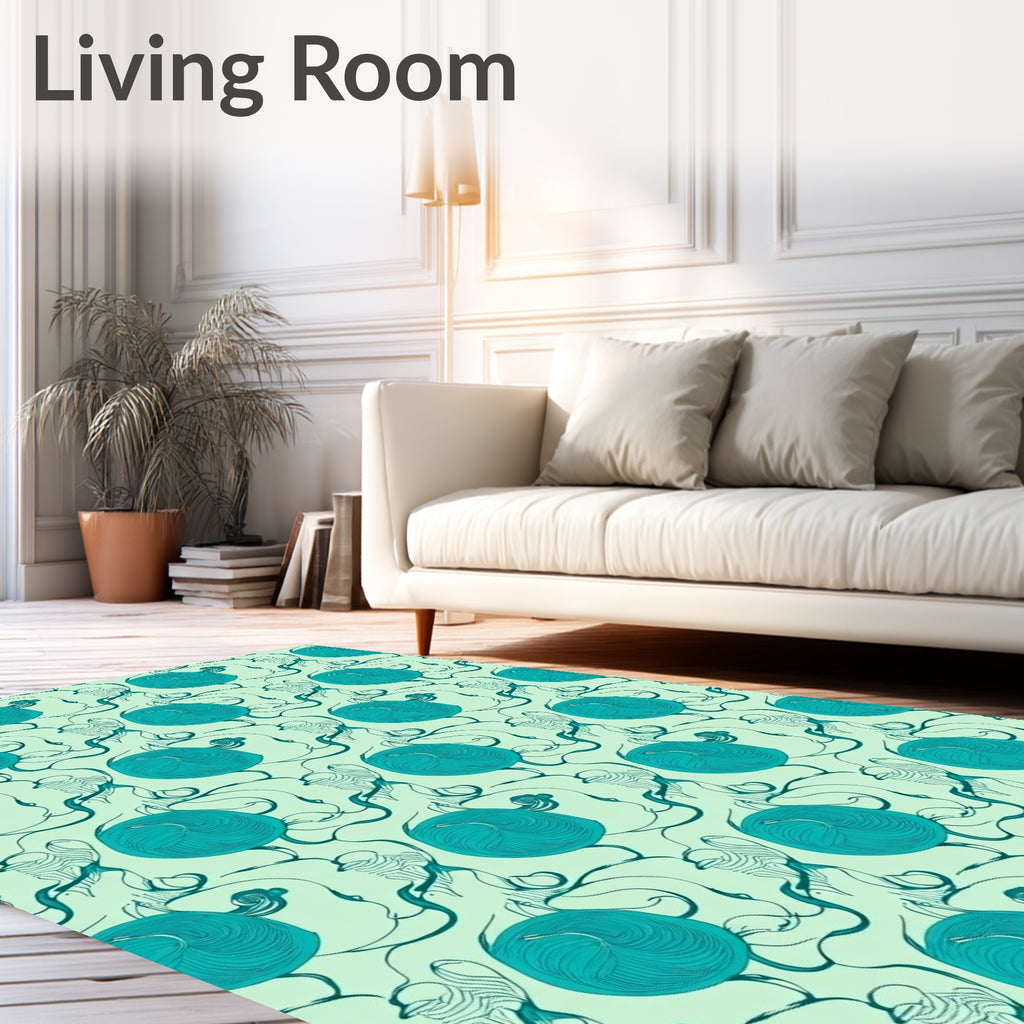 Teal Organic Flowing Lines Design Rug