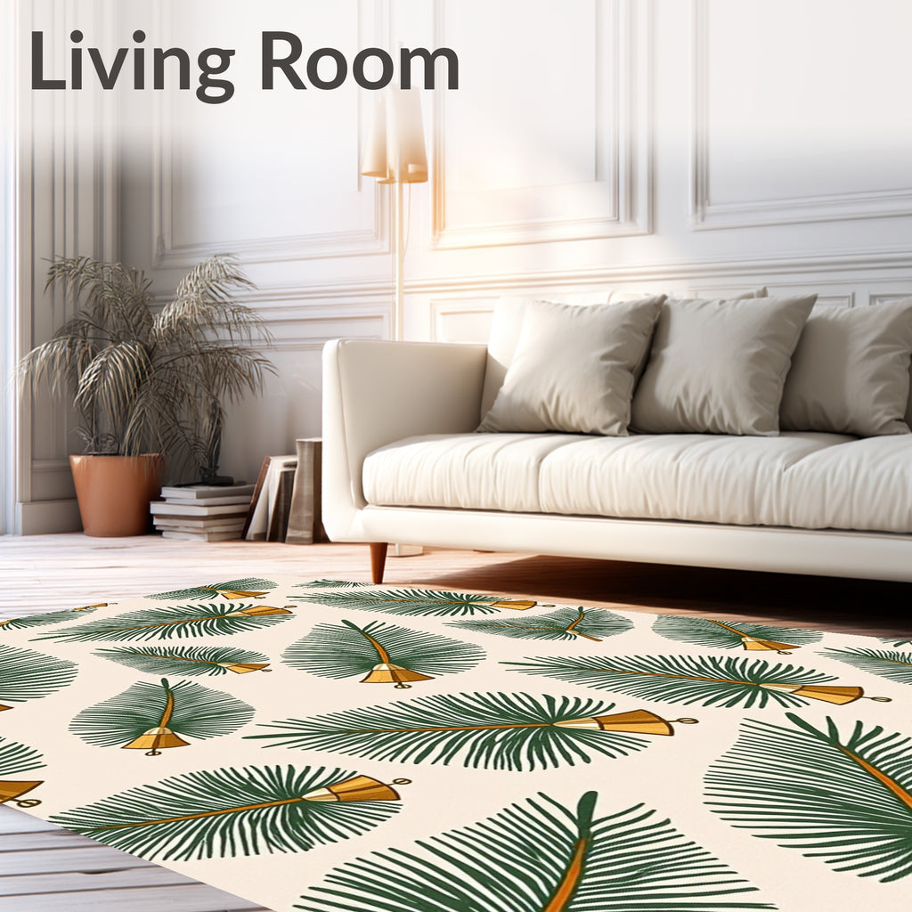 Green Pine Needle Gold Bell Pattern Rug