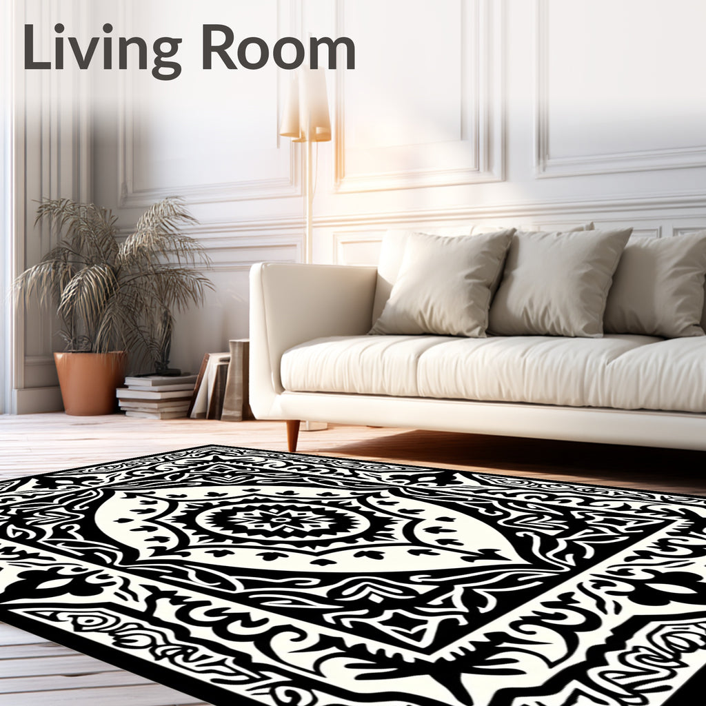 Intricate Monochrome Tribal Mandala Rug