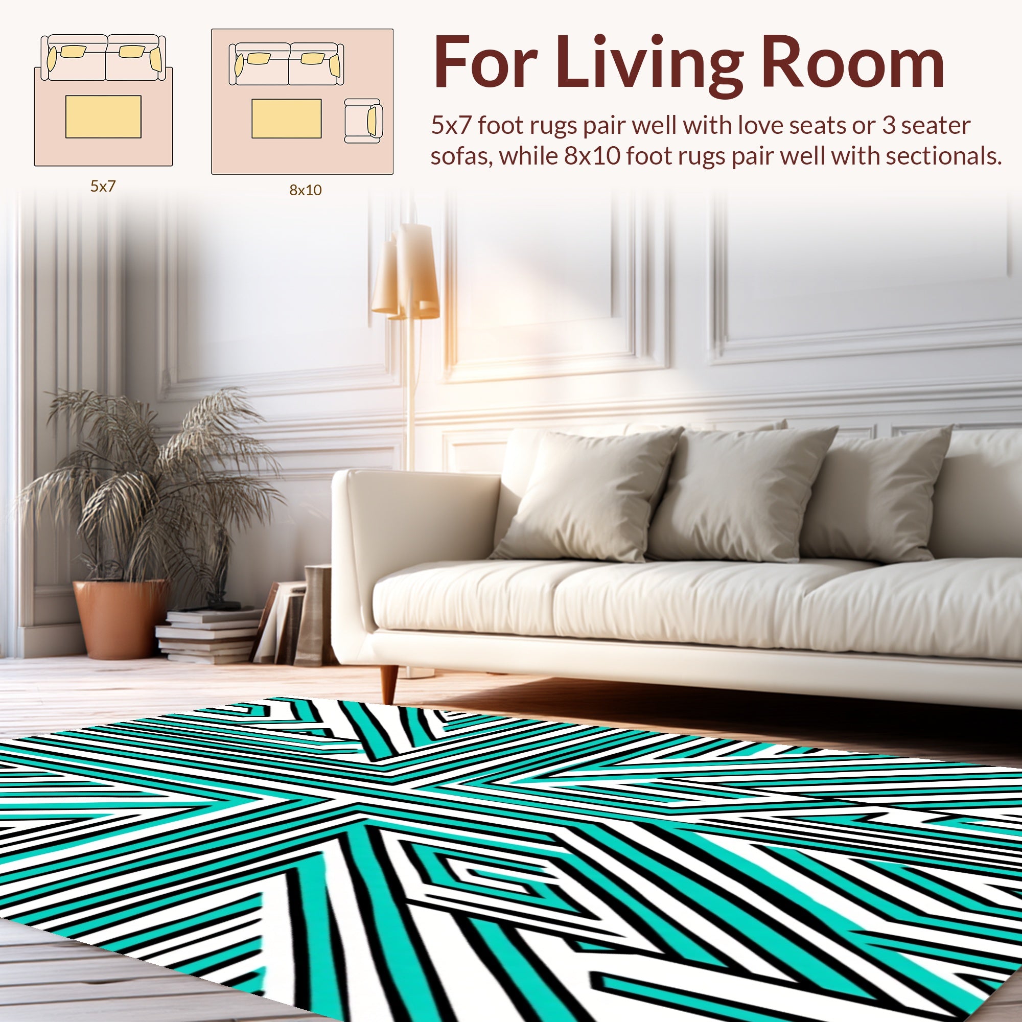 Modern Geometric Turquoise Black White Design Rug
