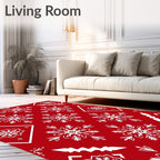 Red White Snowflake Pattern Design Rug