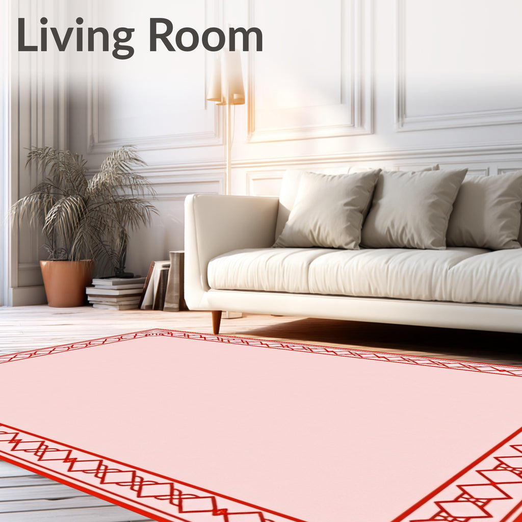 Red Geometric Diamond Border Pattern Rug