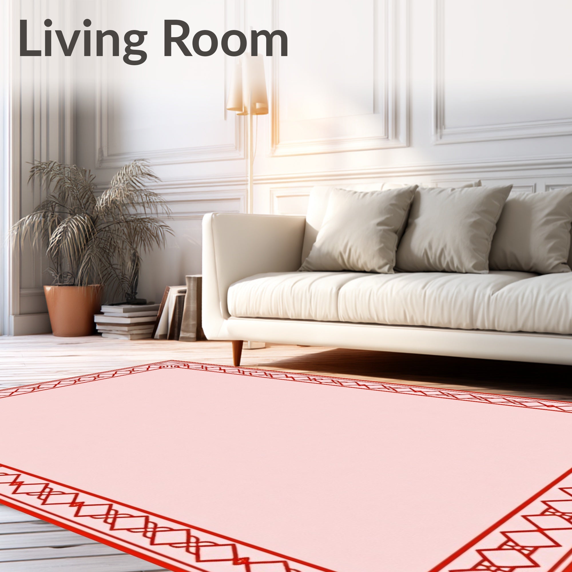 Red Geometric Diamond Border Pattern Rug