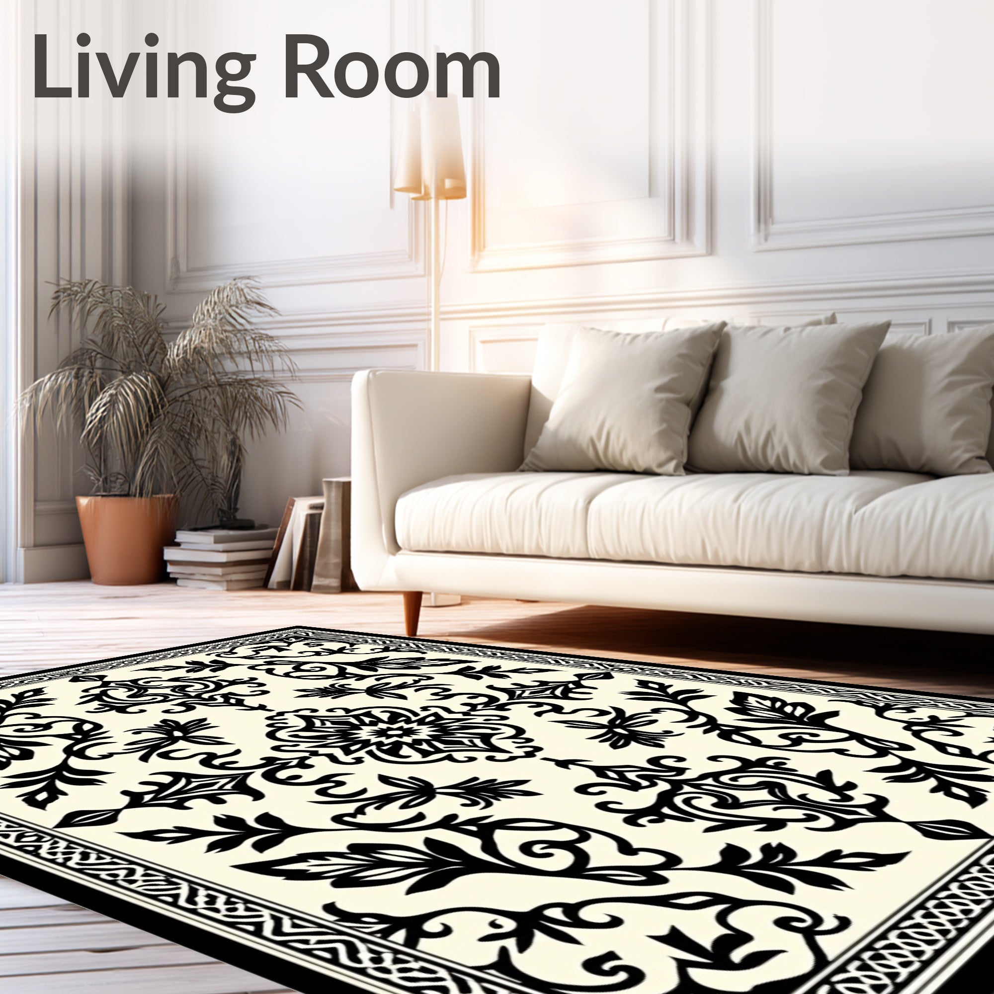 Elegant Black Floral Symmetry Design Rug