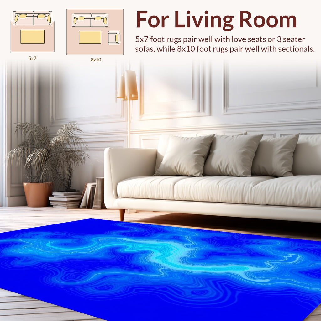 Abstract Blue Wavy Contour Rug