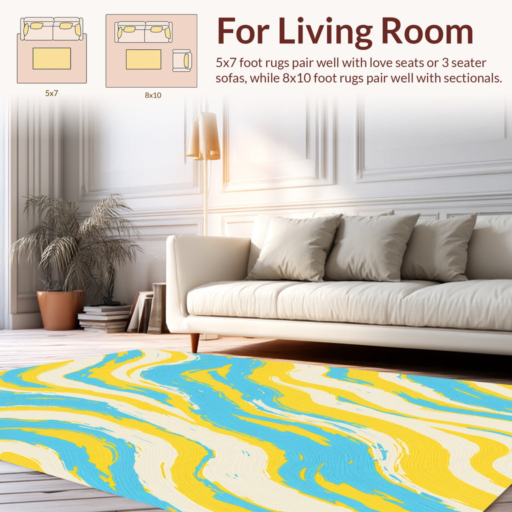 Bright Yellow Blue Cream Swirl Rug