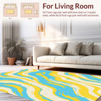 Bright Yellow Blue Cream Swirl Rug