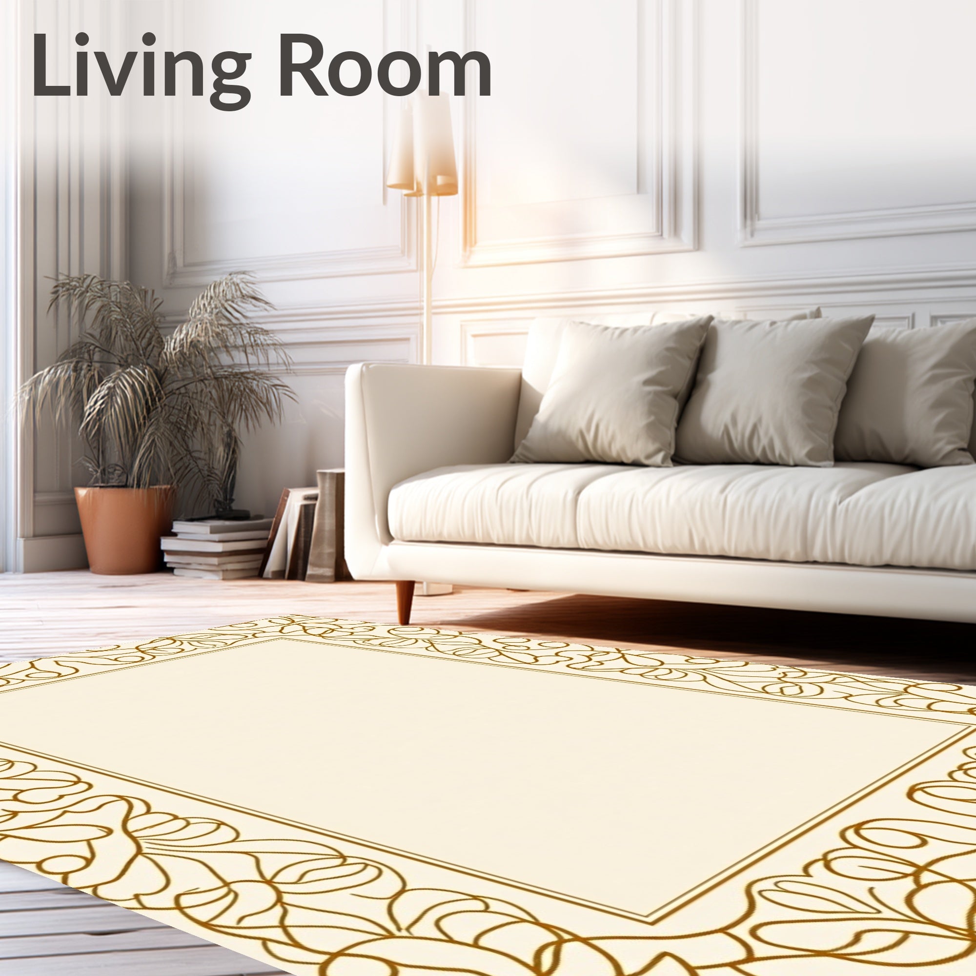 Elegant Gold Vine Scroll Pattern Rug