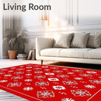 Red White Scandinavian Snowflake Pattern Rug