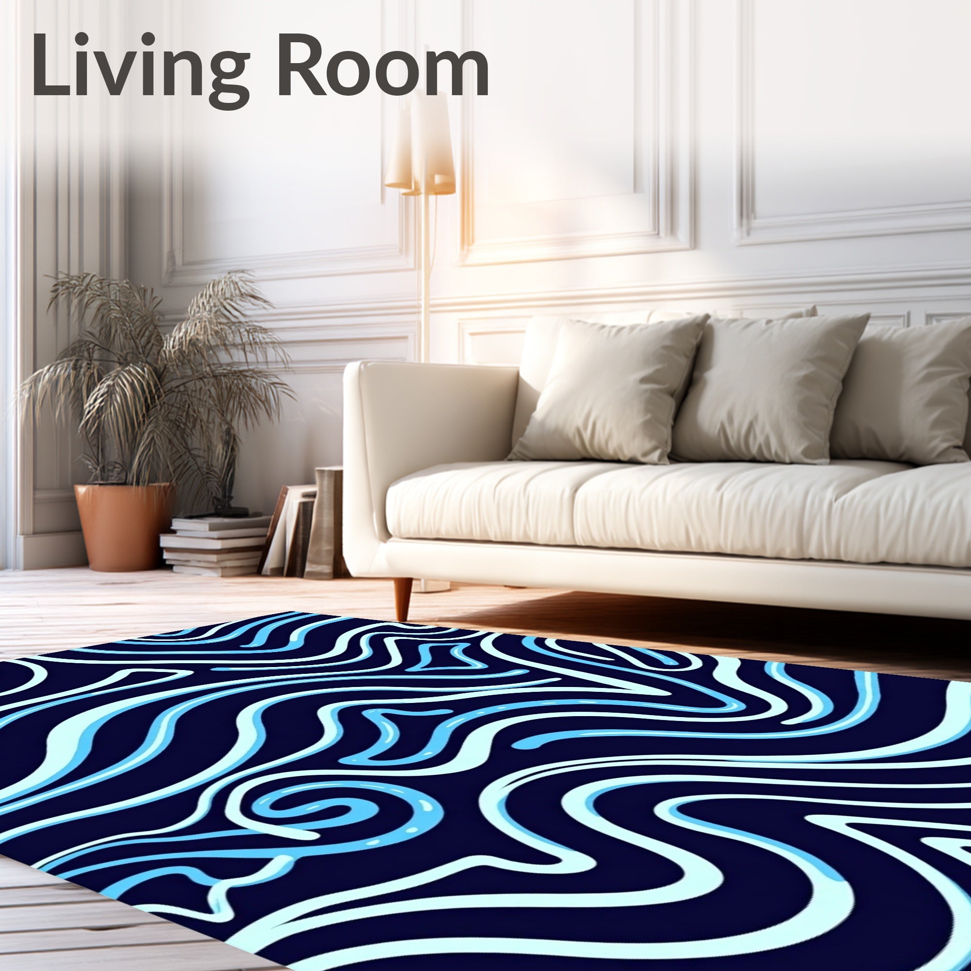 Navy Blue Swirl Pattern Rug