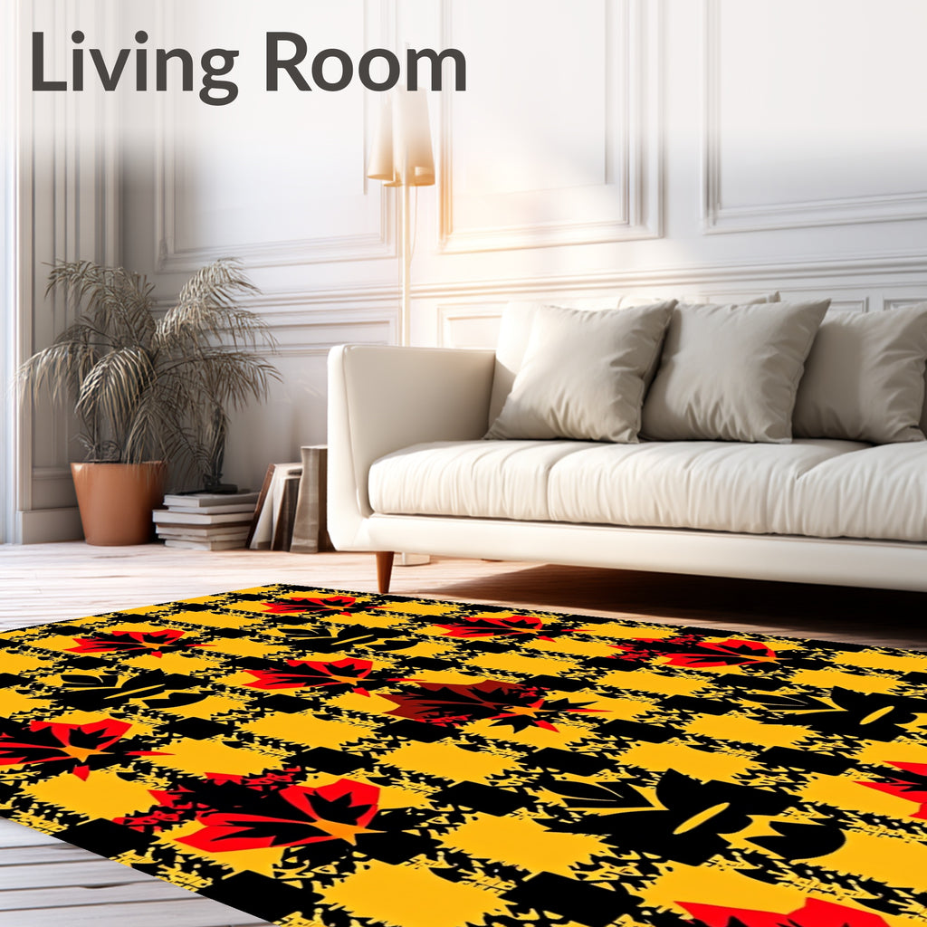 Bold Plaid Red Floral Pattern Rug