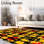 Bold Plaid Red Floral Pattern Rug