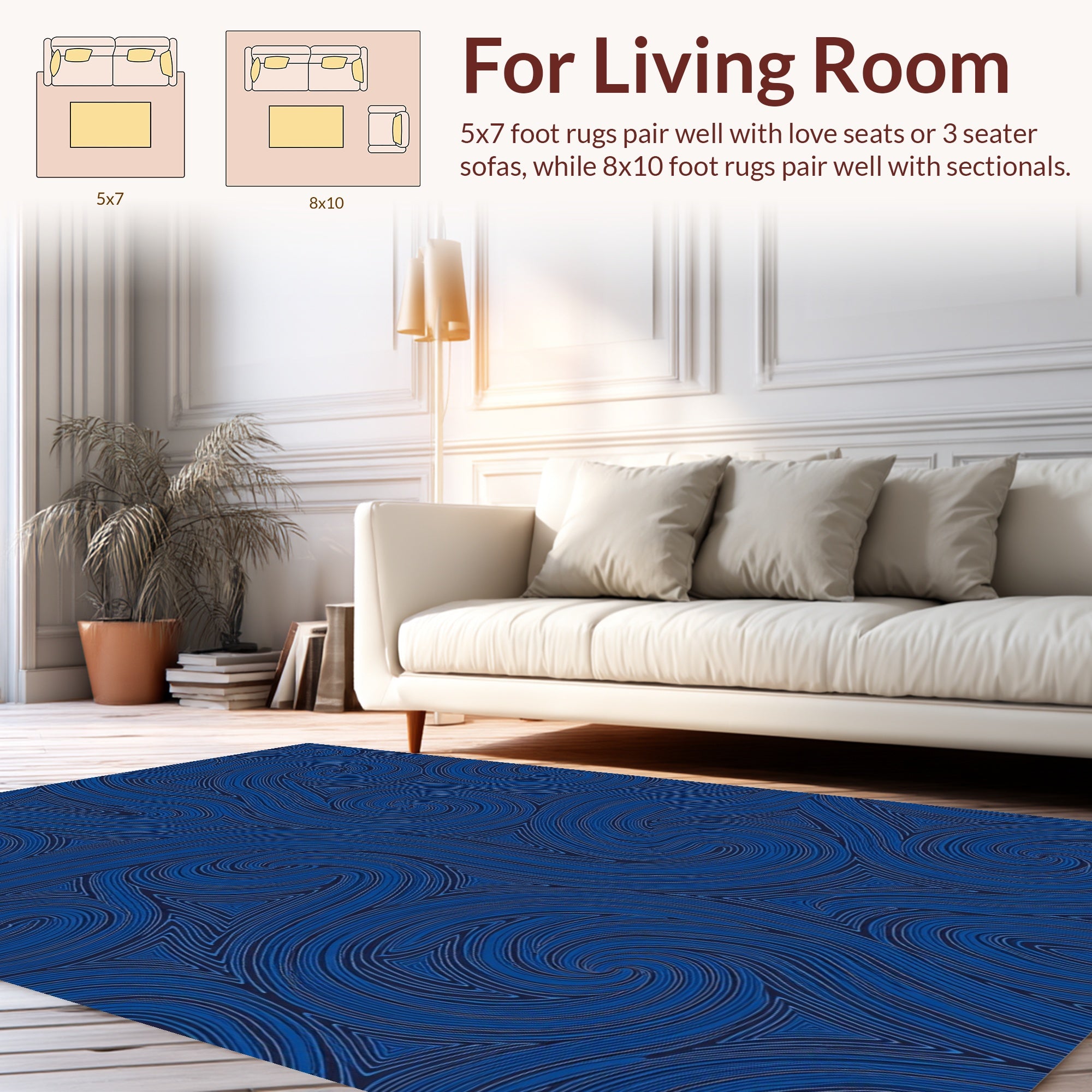 Deep Blue Swirls and Triangles Pattern Rug