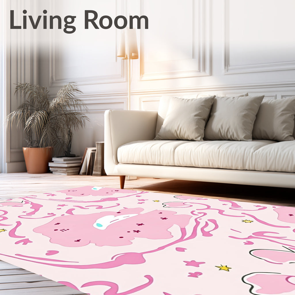 Playful Pink Swirls Star Pattern Rug