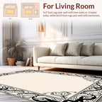 Ornate Black Cream Floral Frame Design Rug
