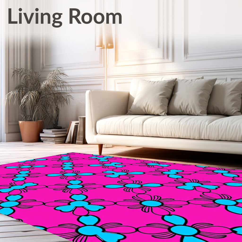 Bright Pink Aqua Floral Lattice Rug